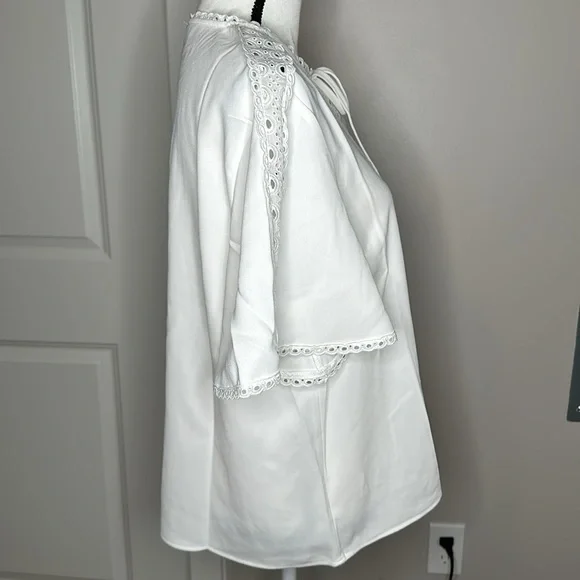 Cece Eyelet Trim Moss Crepe Top - Picture 2 of 8